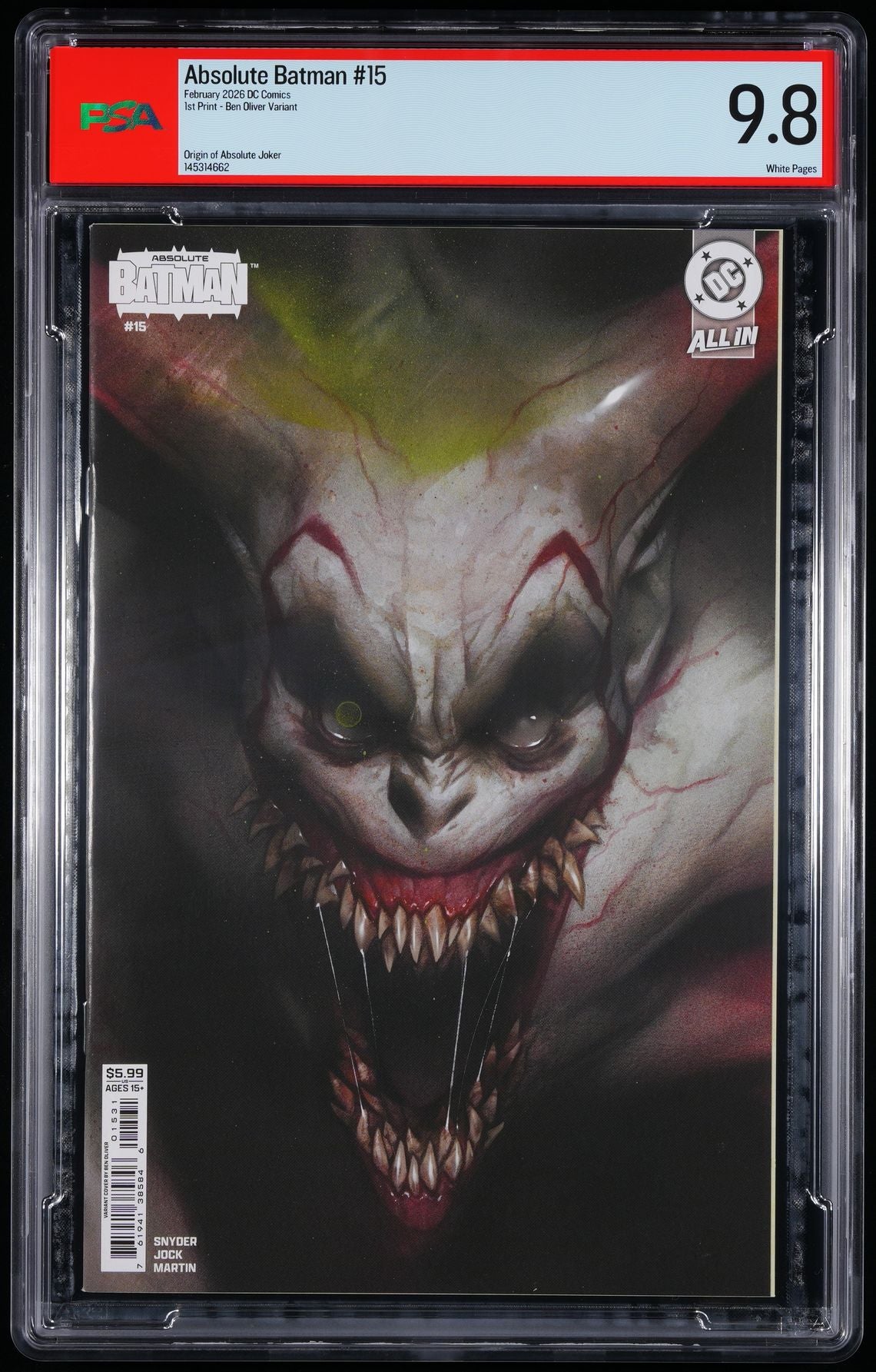 DC COMICS ABSOLUTE BATMAN #15 PSA 9.8 1ST PRINTING BEN OLIVER VARIANT 🔑