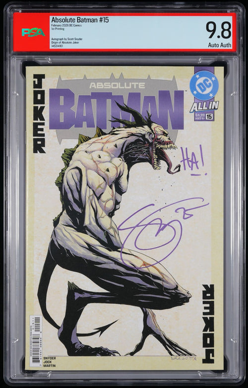 Absolute Batman #15 PSA 9.8 Bundle Snyder Signed/Remark AB Joker 1st APP