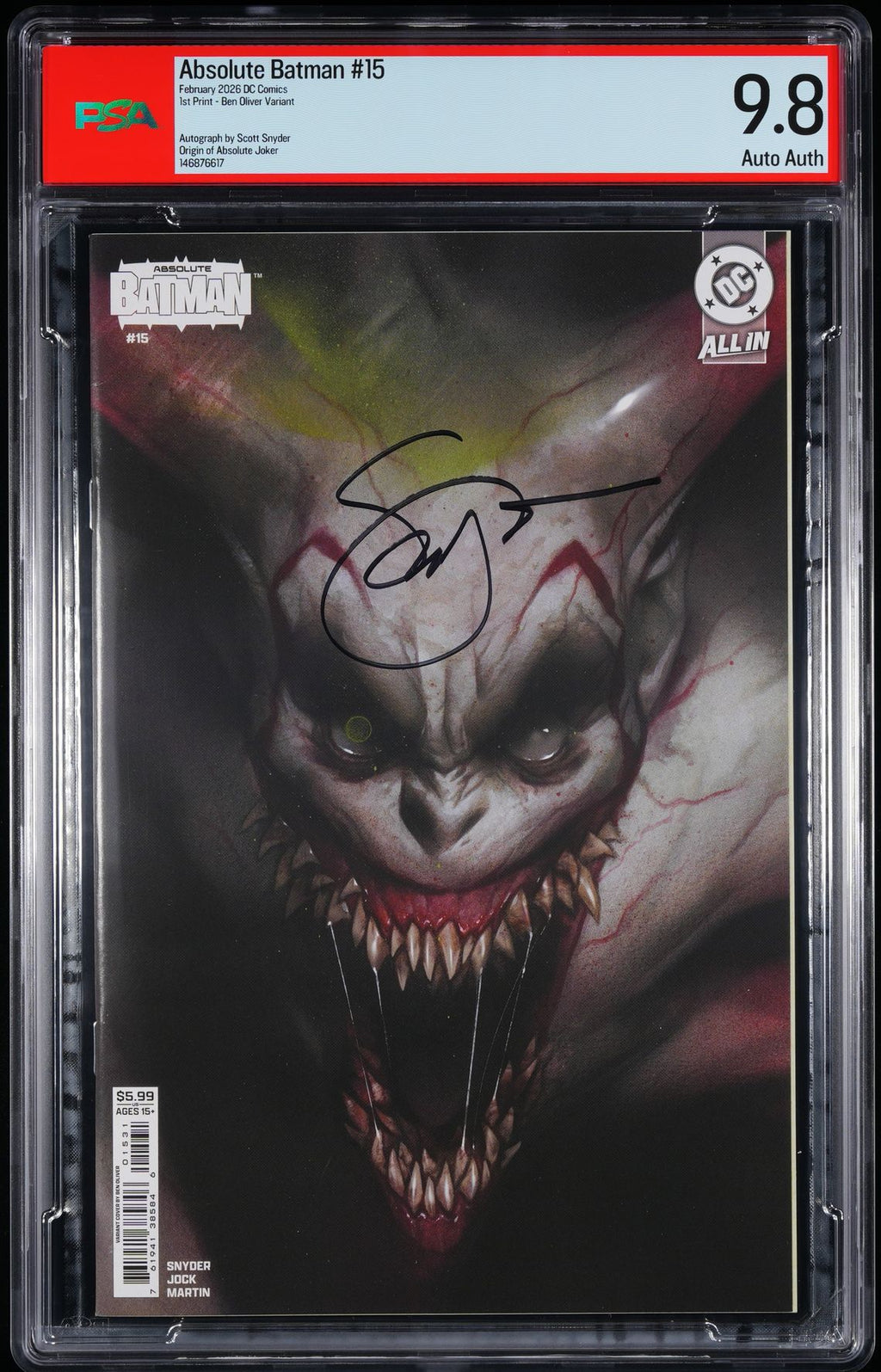 Absolute Batman #15 PSA 9.8 Bundle Snyder Signed/Remark AB Joker 1st APP