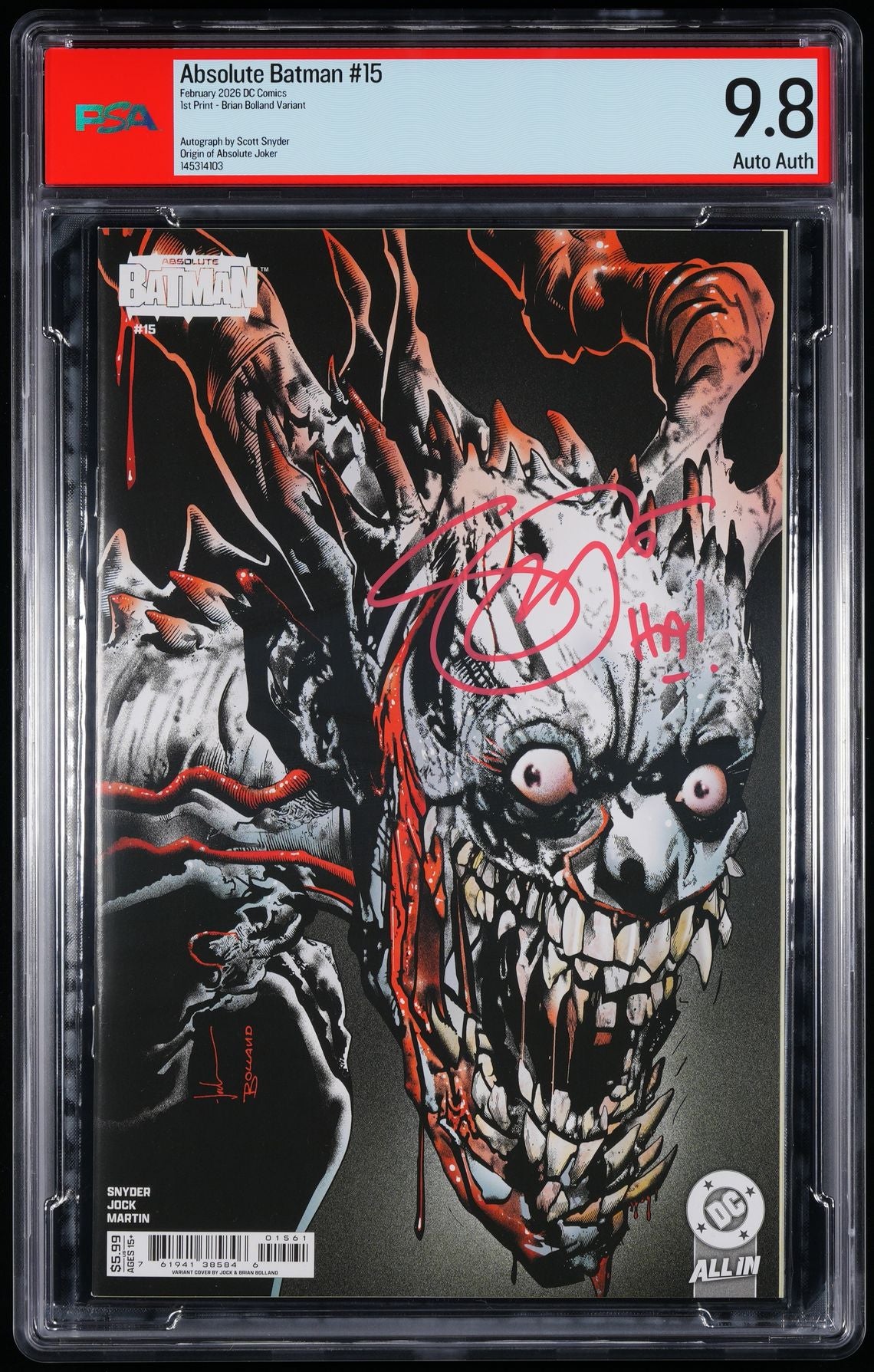 Absolute Batman #15 PSA 9.8 Bundle Snyder Signed/Remark AB Joker 1st APP