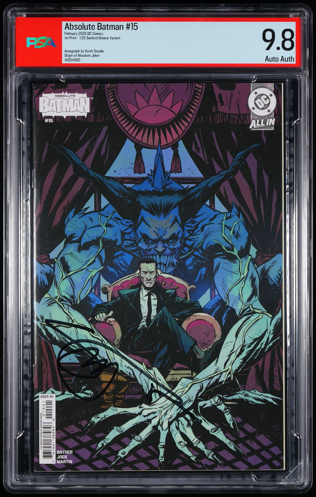 Absolute Batman #15 PSA 9.8 Bundle Snyder Signed/Remark AB Joker 1st APP