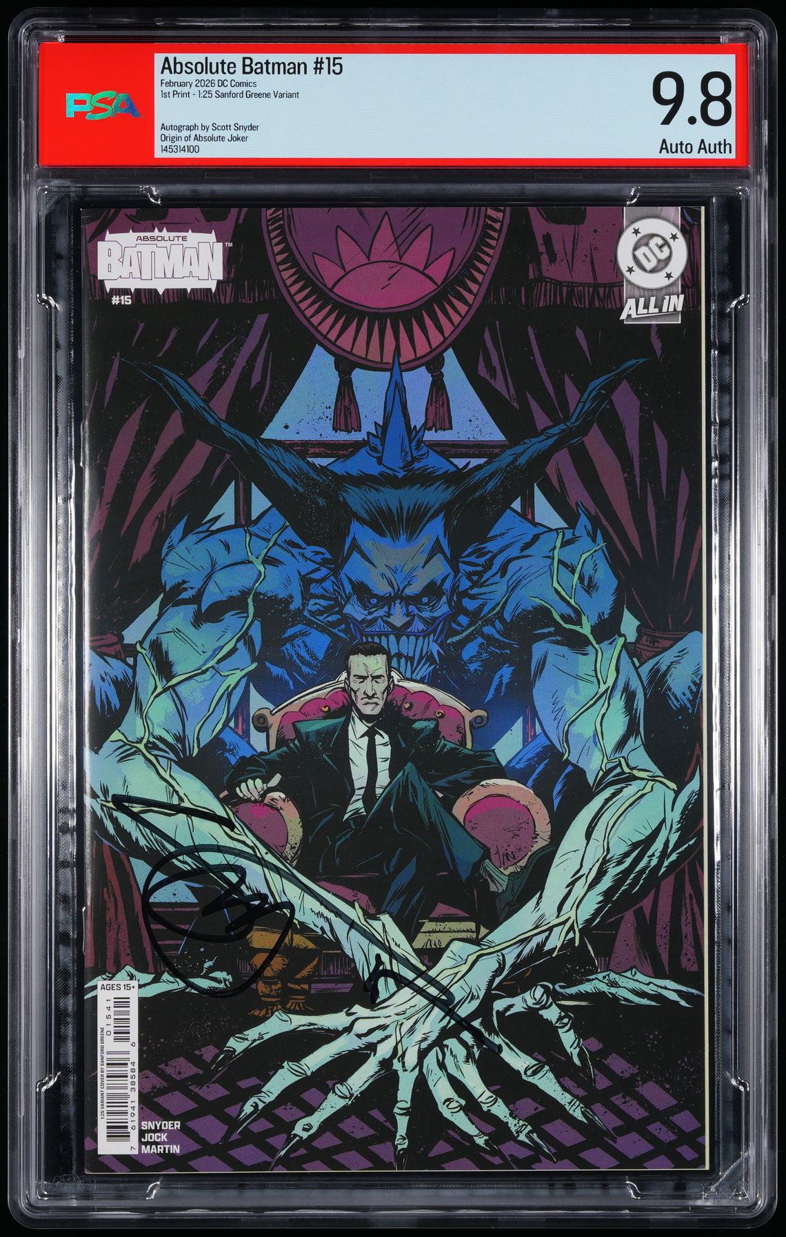 Absolute Batman #15 PSA 9.8 Bundle Snyder Signed/Remark AB Joker 1st APP